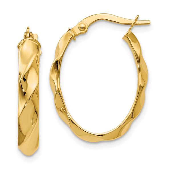 Leslie's 14K Polished and Twisted Oval Hoop Earrings