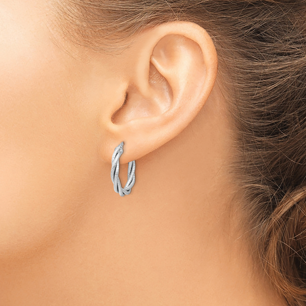 Leslie's 14K White Gold Twisted Triple Twist Hoop Earrings - Image 3
