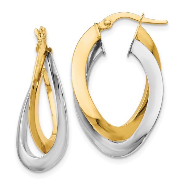 Leslie's 14K Two-tone Polished Twisted Double Hoop Earrings