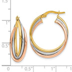 Leslie's 14K Tri-color Polished and Textured Twisted Hoop Earrings - Image 4
