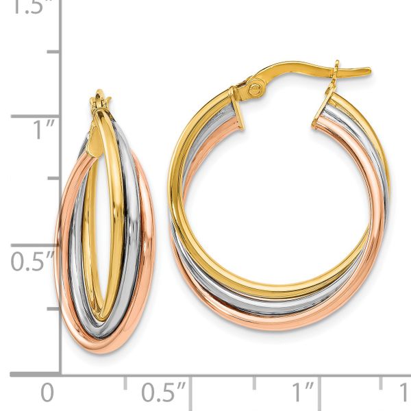 Leslie's 14K Tri-color Polished and Textured Twisted Hoop Earrings - Image 4
