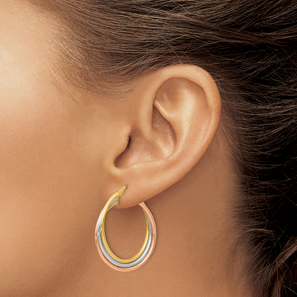 Leslie's 14K Tri-color Polished Twisted Hoop Earrings - Image 3