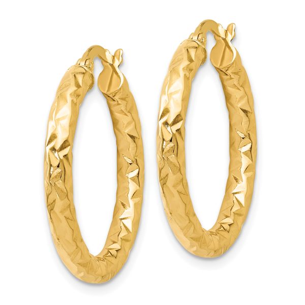 Leslie's 14K ForeverLite Polished and Textured Hoop Earrings - Image 2