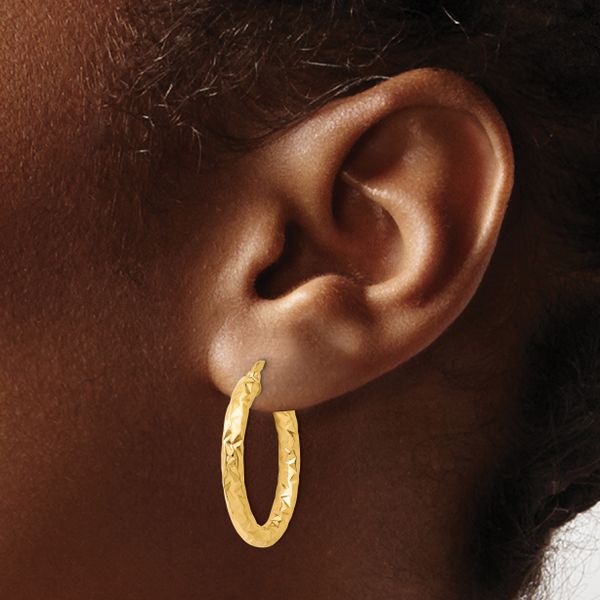 Leslie's 14K ForeverLite Polished and Textured Hoop Earrings - Image 3