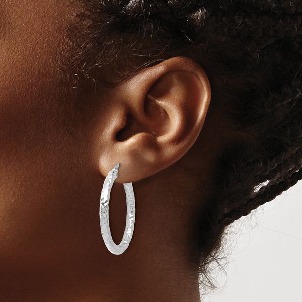 Leslie's 14K ForeverLite White Gold Polished and Textured Earrings - Image 3