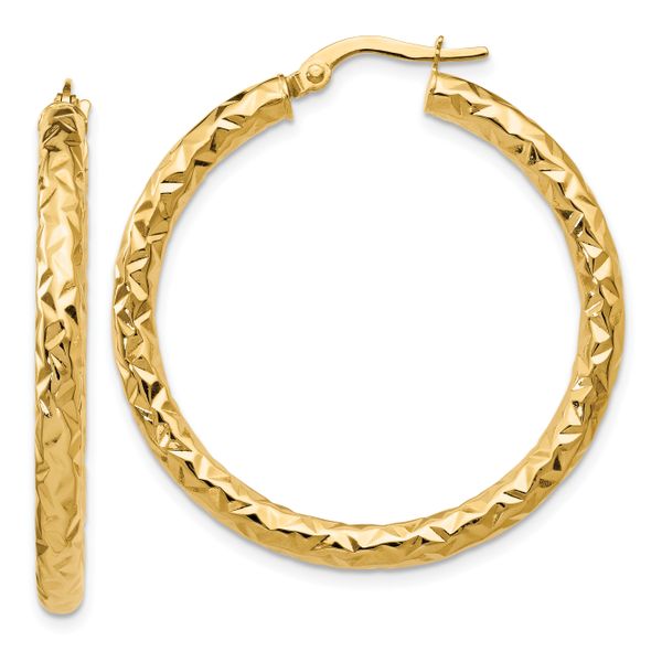 Leslie's 14K ForeverLite Polished and Textured Hoop Earrings