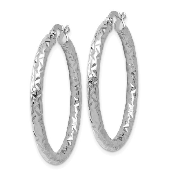 Leslie's 14K White Gold ForeverLite Polish/Textured Hoop Earrings - Image 2