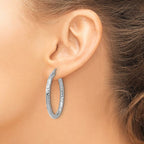 Leslie's 14K White Gold ForeverLite Polish/Textured Hoop Earrings - Image 3