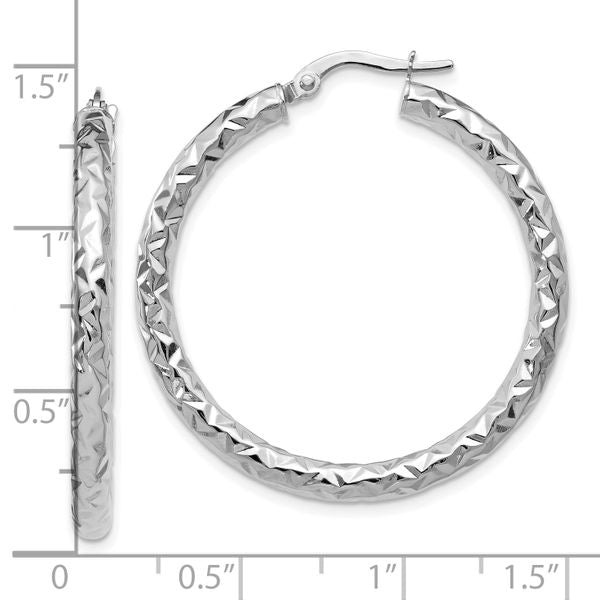 Leslie's 14K White Gold ForeverLite Polish/Textured Hoop Earrings - Image 4