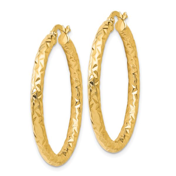 Leslie's 14K ForeverLite Polished and Textured Hoop Earrings - Image 2
