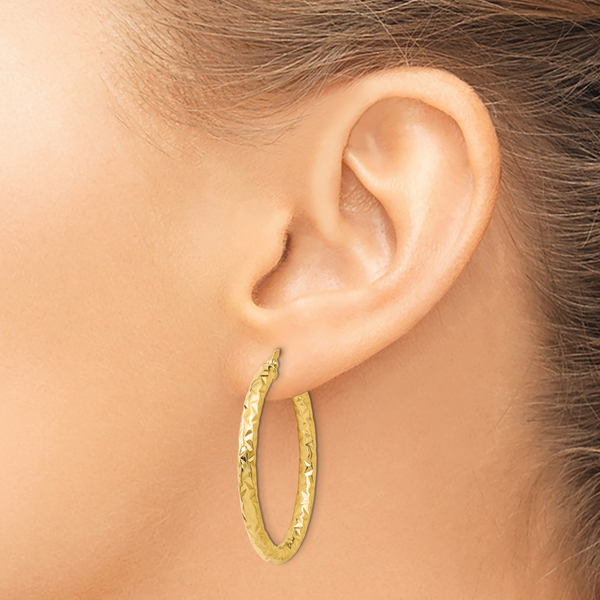 Leslie's 14K ForeverLite Polished and Textured Hoop Earrings - Image 3