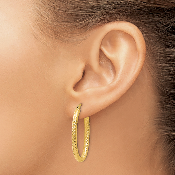 Leslie's 14K ForeverLite Polished and Textured Oval Hoop Earrings - Image 3