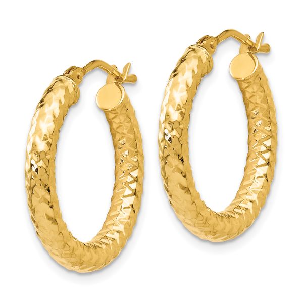 Leslie's 14K ForeverLite Polished and Textured Hoop Earrings - Image 2