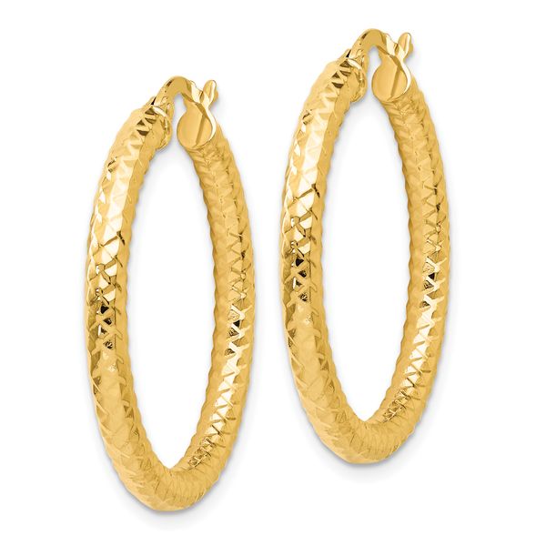 Leslie's 14K ForeverLite Polished and Textured Hoop Earrings - Image 2
