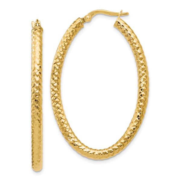Leslie's 14K ForeverLite Polished and Textured Oval Hoop Earrings