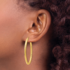 Leslie's 14K ForeverLite Polished and Textured Oval Hoop Earrings - Image 3