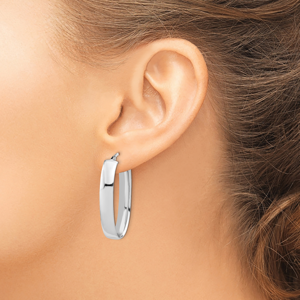 Leslie's 14K with White Rhodium Plating Polished Oval Hoop Earrings - Image 3