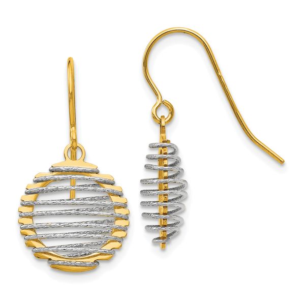 Leslie's 14K Two-tone Wire Wrapped Dangle Shepherd Hook Earrings
