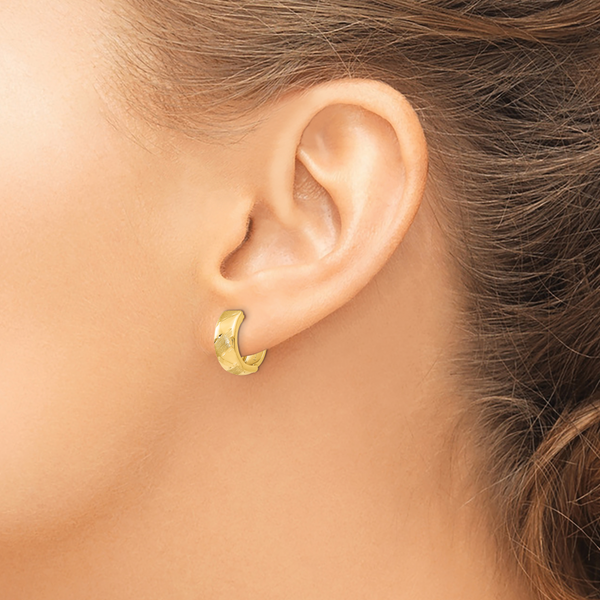 14K Polished and Satin Hinged Hoop Earrings - Image 4