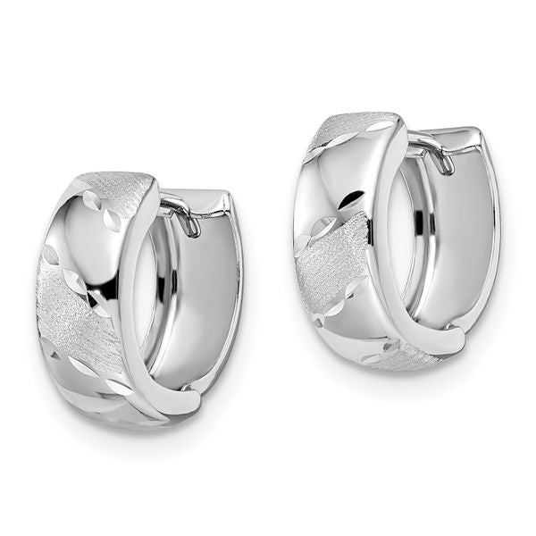 Leslie's 14K White Gold Polished and Satin Hinged Hoop Earrings - Image 2