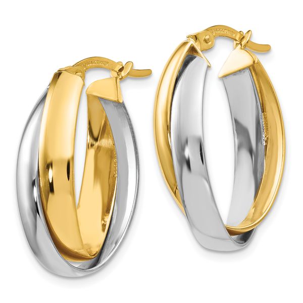 Leslie's 14K Two-tone Polished Double Oval Hoop Earrings - Image 2