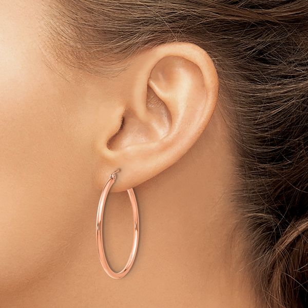 Leslie's 14k Rose Gold Polished 2x35mm Polished Hoop Earrings - Image 3