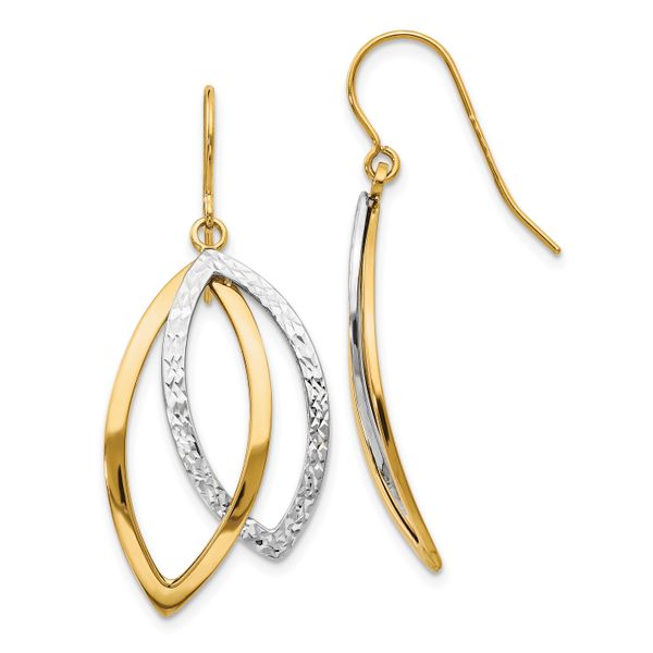Leslie's 14K Two-tone Polished and Textured Shepherd Hook Earrings