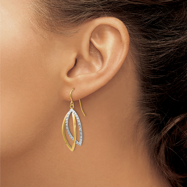 Leslie's 14K Two-tone Polished and Textured Shepherd Hook Earrings - Image 3