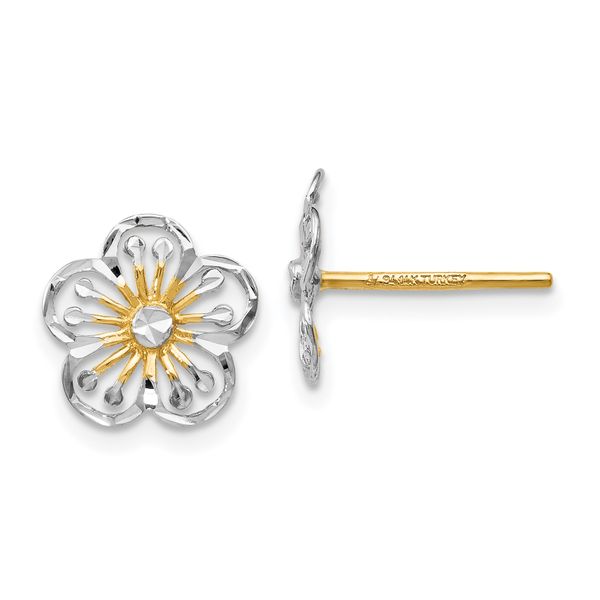 Leslie's 14K w/White Rhodium Polished and D/C Post Earrings