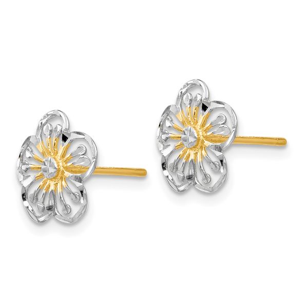 Leslie's 14K w/White Rhodium Polished and D/C Post Earrings - Image 2