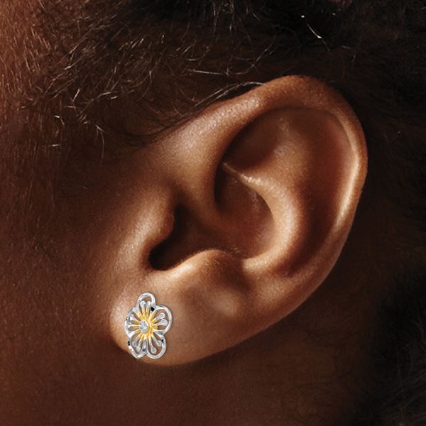 Leslie's 14K w/White Rhodium Polished and D/C Post Earrings - Image 3