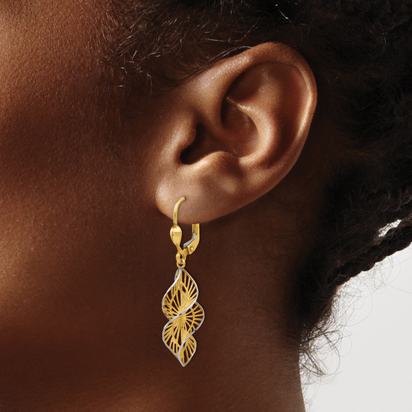 Leslie's 14K w/White Rhodium Textured and D/C Leverback Earrings - Image 3