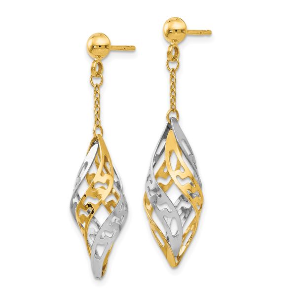 14K Two-tone Polished Post Dangle Earrings - Image 2