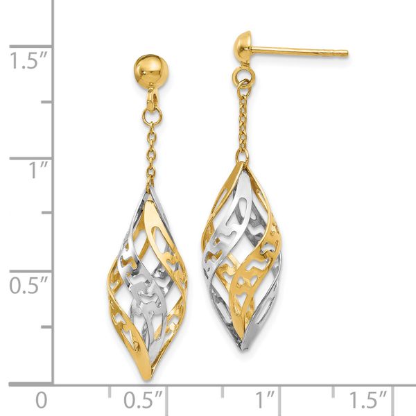 14K Two-tone Polished Post Dangle Earrings - Image 4