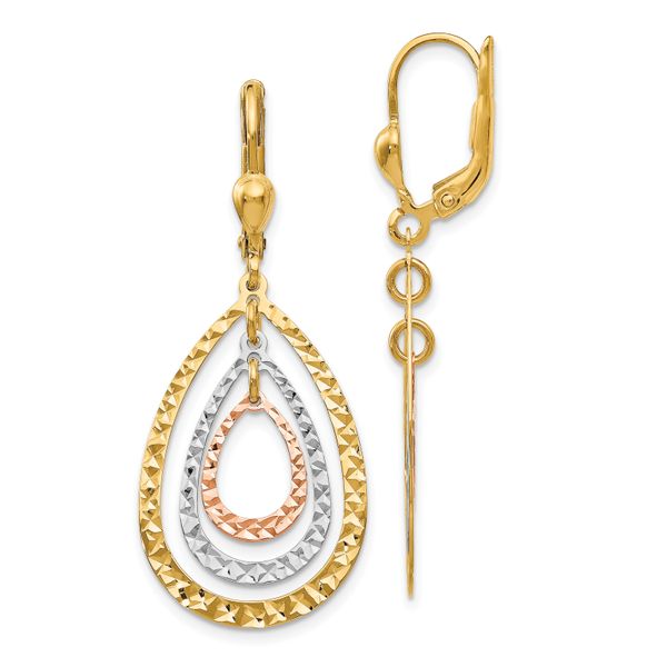 Leslie's 14K Tri-color Polished and D/C Leverback Earrings