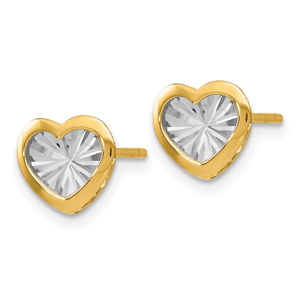 14K w/White Rhodium Polished and D/C Heart Post Earrings - Image 2