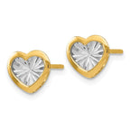 14K w/White Rhodium Polished and D/C Heart Post Earrings - Image 2