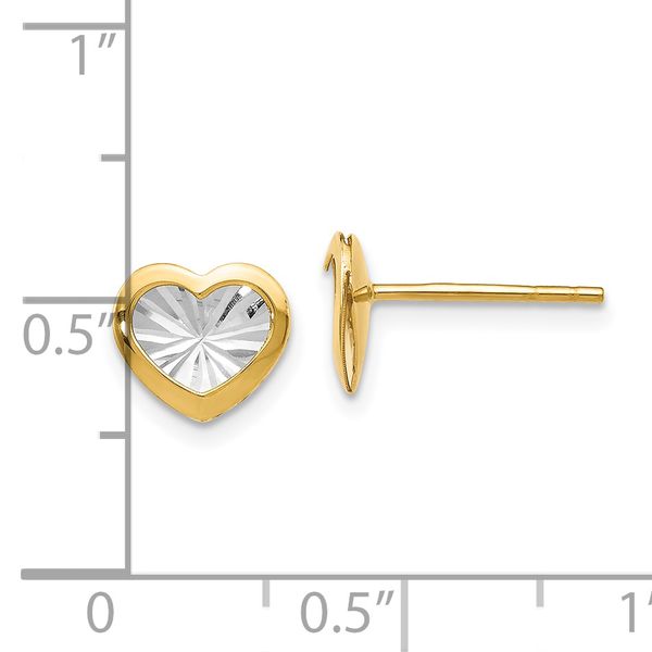 14K w/White Rhodium Polished and D/C Heart Post Earrings - Image 4