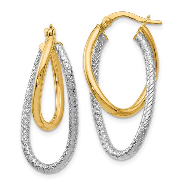 Leslie's 14K Two-tone Polished and Textured Hinged Hoop Earrings