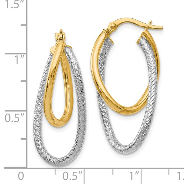Leslie's 14K Two-tone Polished and Textured Hinged Hoop Earrings - Image 2
