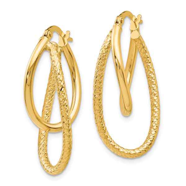 Leslie's 14K Polished and Textured Hinged Hoop Earrings - Image 2