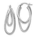Leslie's 14K White Gold Polished and Textured Hinged Hoop Earrings