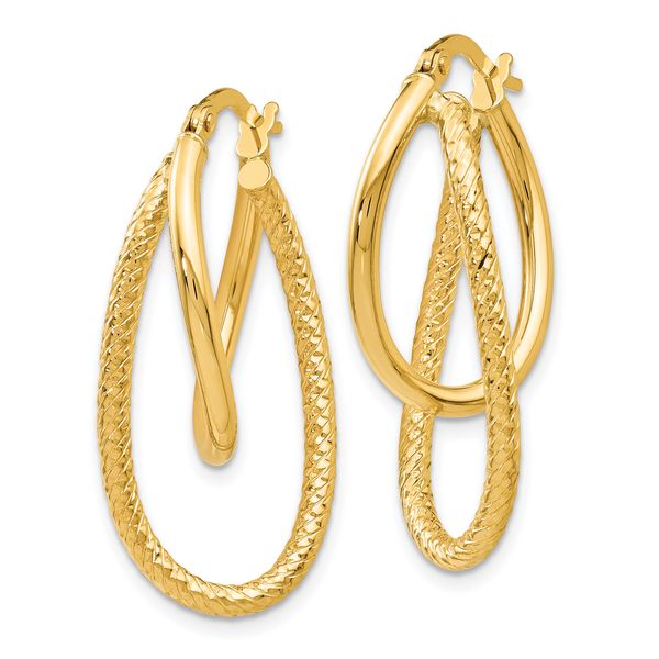 Leslie's 14K White Gold Polished and Textured Hinged Hoop Earrings - Image 2