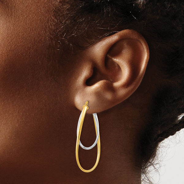 Leslie's 14K Two-Tone Polished Hoop Earrings - Image 3