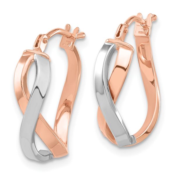 Leslie's 14K with White Rhodium and Rose Gold Plating Polished Hinged Hoop Earrings - Image 2