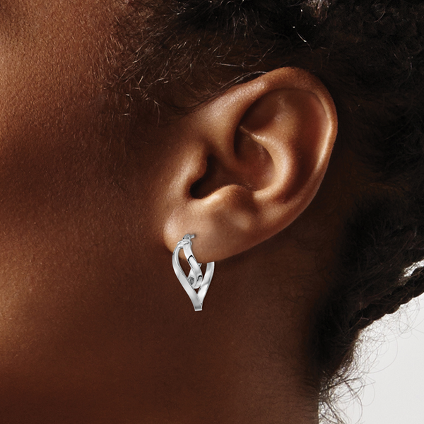 Leslie's 14K w/Wht RH-plating Polished Hinged Hoop Earrings - Image 3