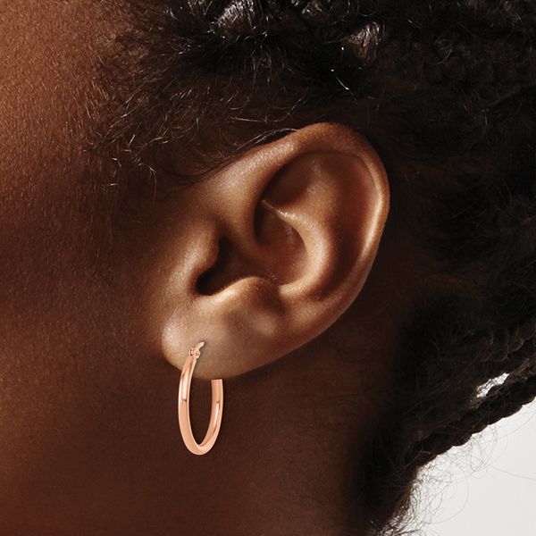 Leslie's 14K Rose Gold 2x20mm Polished Hoop Earrings - Image 3
