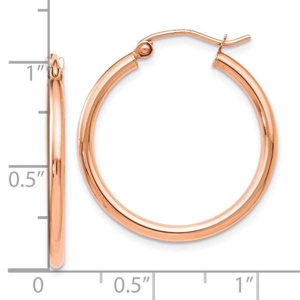 Leslie's 14K Rose Gold 2x25mm Polished Hoop Earrings - Image 4