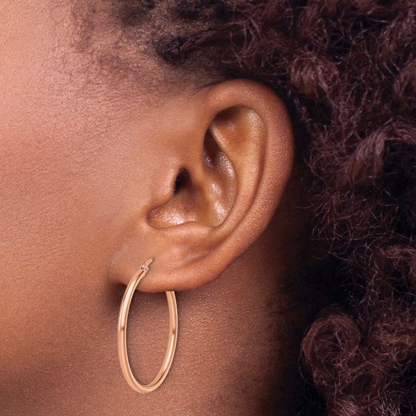 Leslie's 14K Rose Gold 2x30mm Polished Hoop Earrings - Image 3