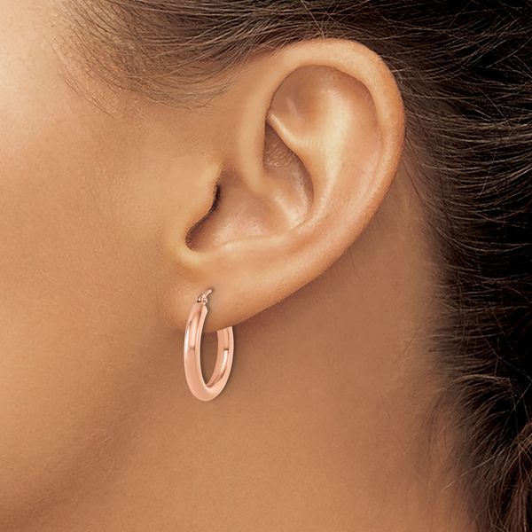 Leslie's 14K Rose Gold 3mm Polished Hoop Earrings - Image 3
